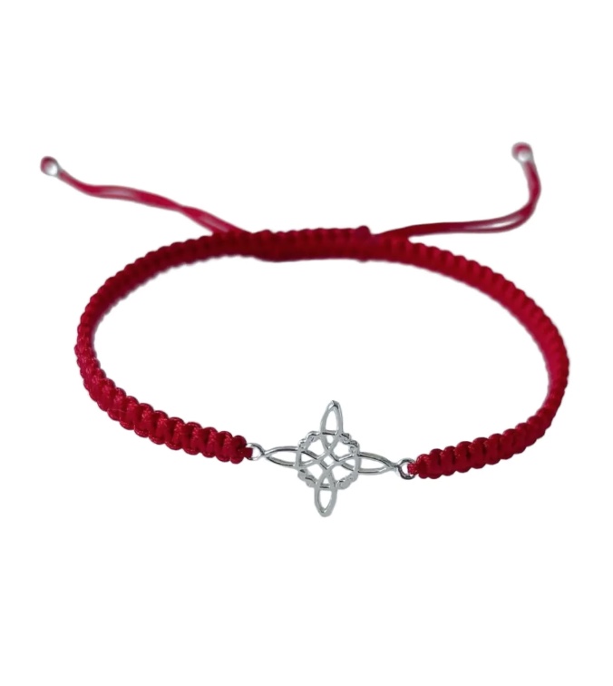 PULSERA HILO ROJO NUDO DE BRUJAS PLATA - 1