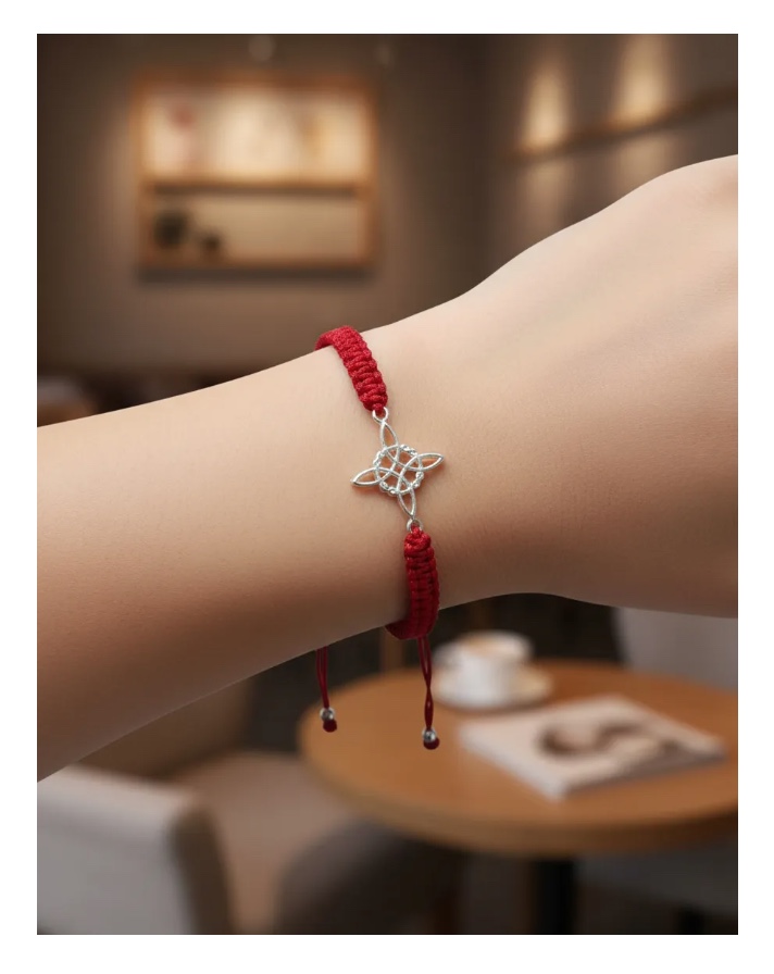 PULSERA HILO ROJO NUDO DE BRUJAS PLATA - 3