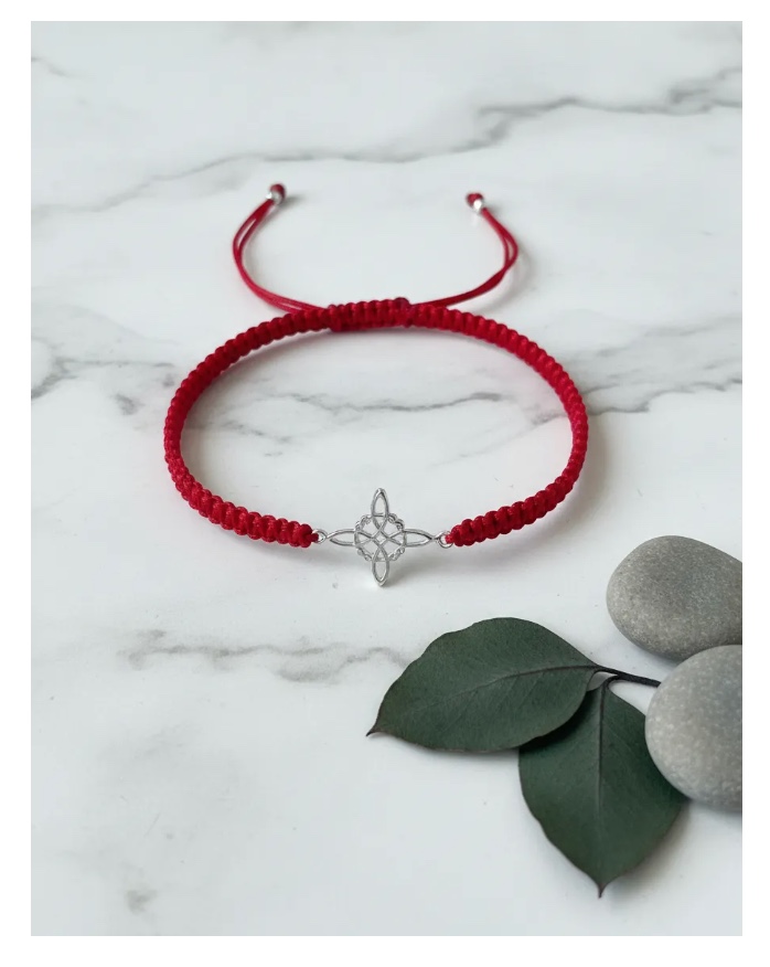 PULSERA HILO ROJO NUDO DE BRUJAS PLATA - 4