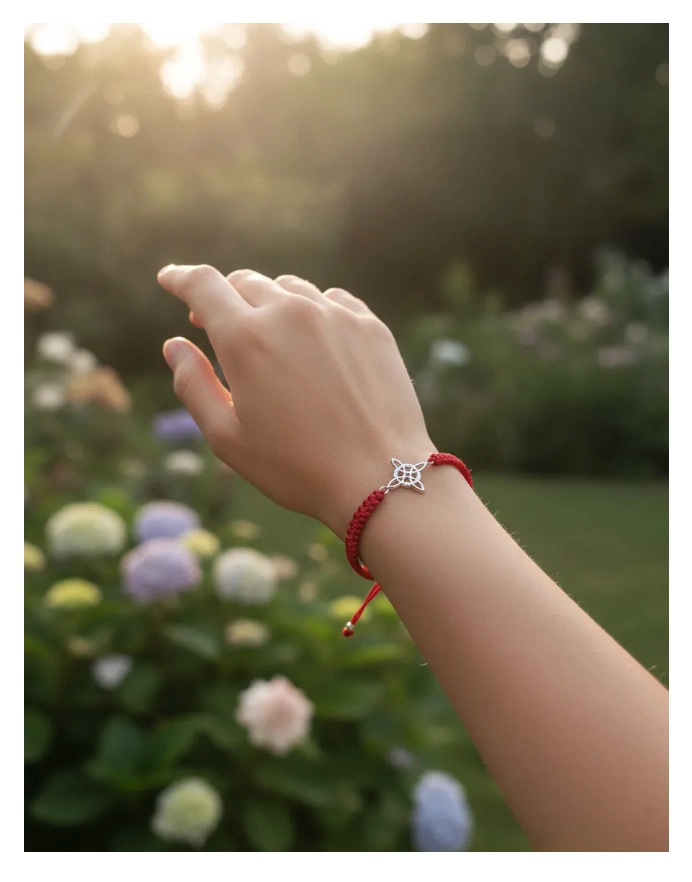 PULSERA HILO ROJO NUDO DE BRUJAS PLATA - 5