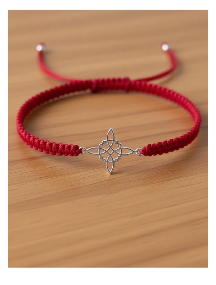 PULSERA HILO ROJO NUDO DE BRUJAS PLATA - 6