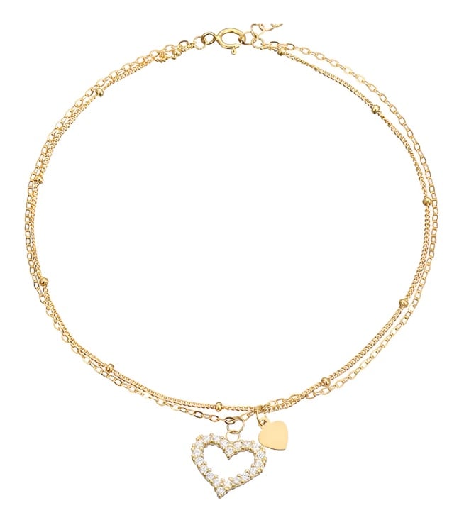 TOBILLERA PLATA ORO 18K CORAZON CIRCON - 1