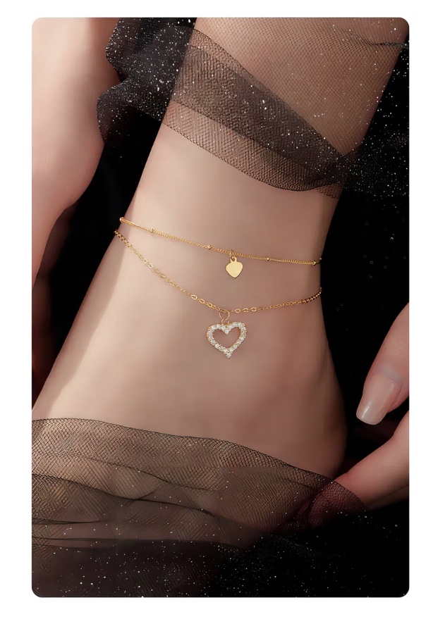 TOBILLERA PLATA ORO 18K CORAZON CIRCON - 2