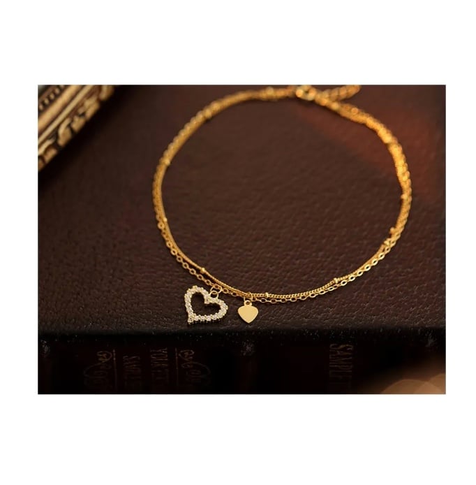 TOBILLERA PLATA ORO 18K CORAZON CIRCON - 4