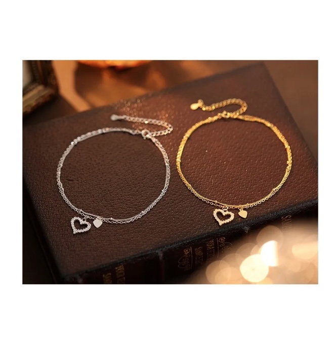 TOBILLERA PLATA ORO 18K CORAZON CIRCON - 5