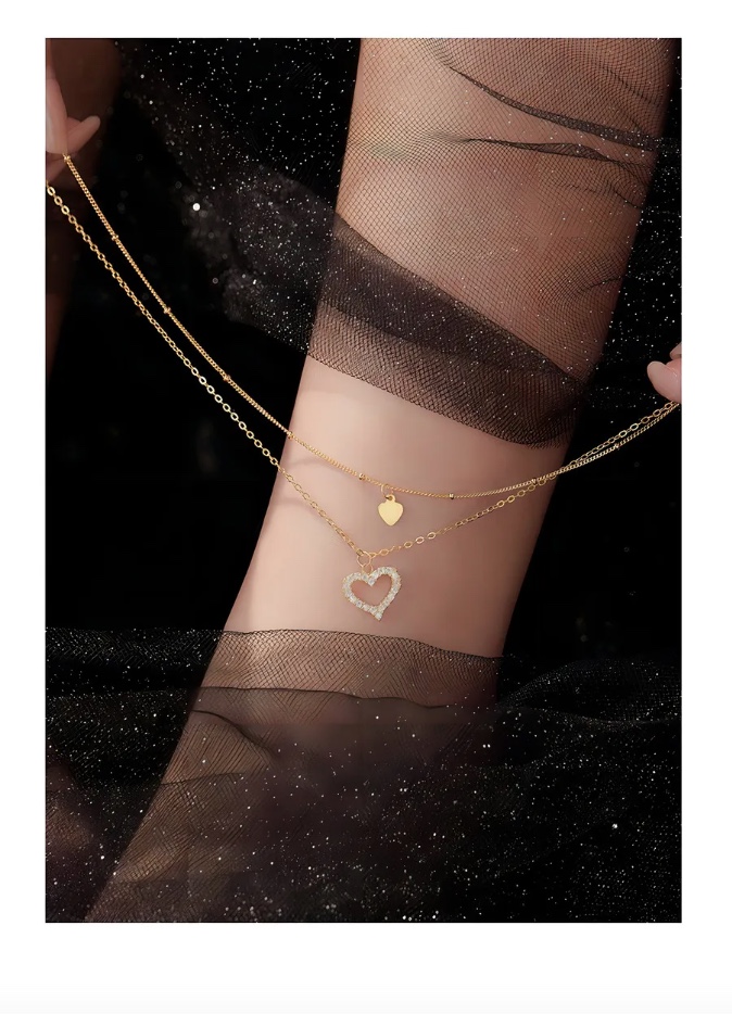 TOBILLERA PLATA ORO 18K CORAZON CIRCON - 6