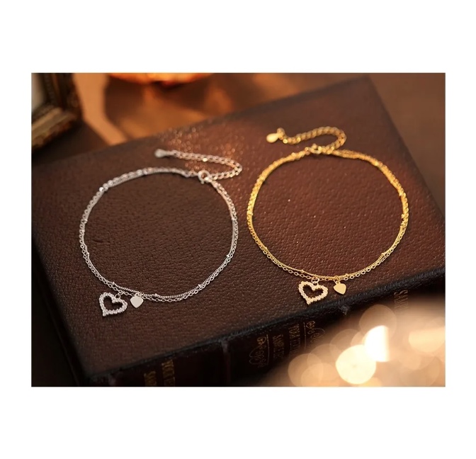TOBILLERA PLATA ORO 18K CORAZON CIRCON - 8
