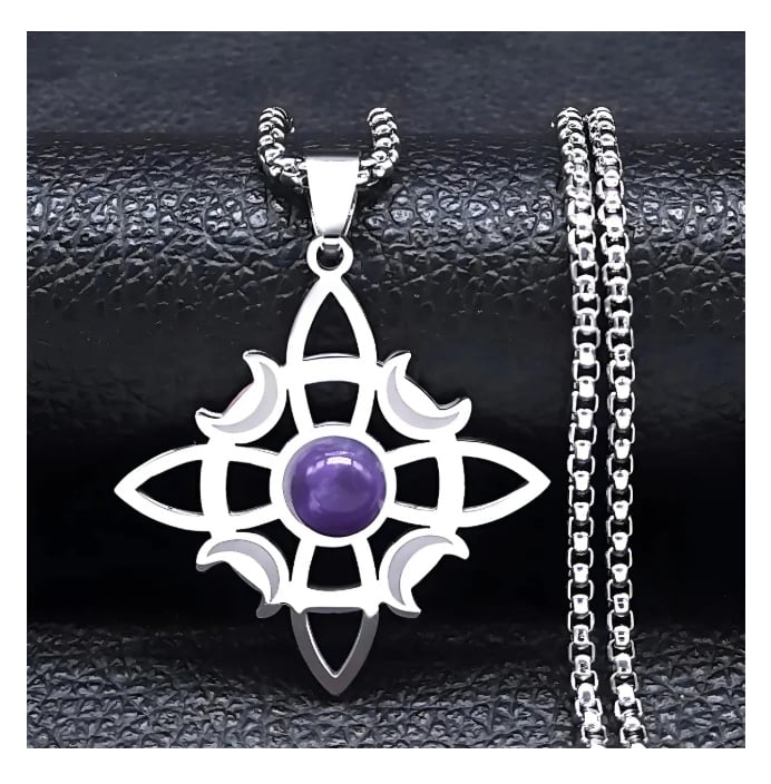COLLAR NUDO DE BRUJA PLATA CON AMATISTA - 4