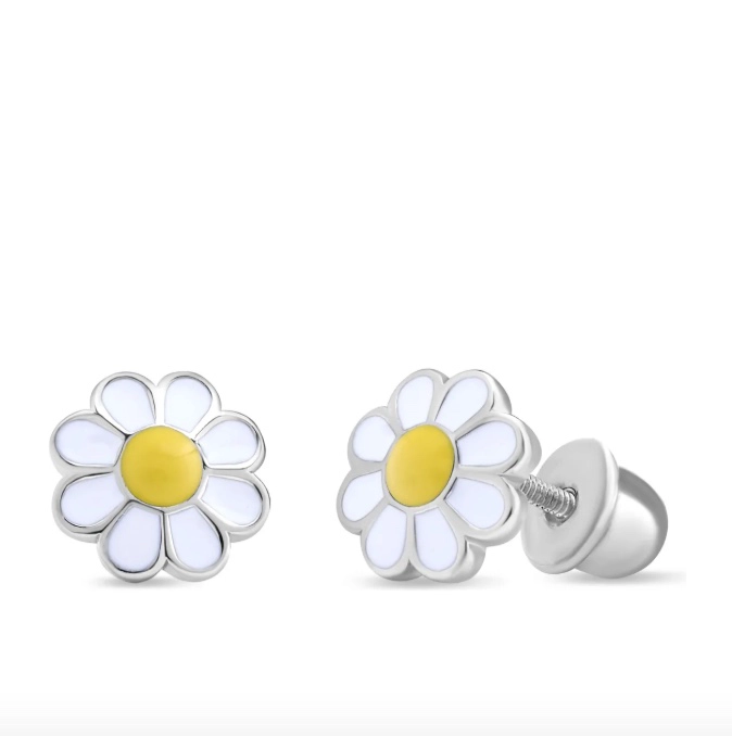 ARO FLOR MARGARITA CON ESMALTE BLANCO Y AMARILLO - 1
