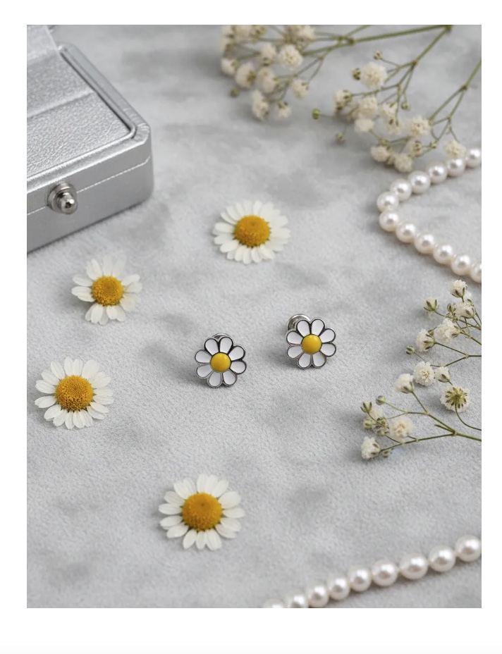 ARO FLOR MARGARITA CON ESMALTE BLANCO Y AMARILLO - 2