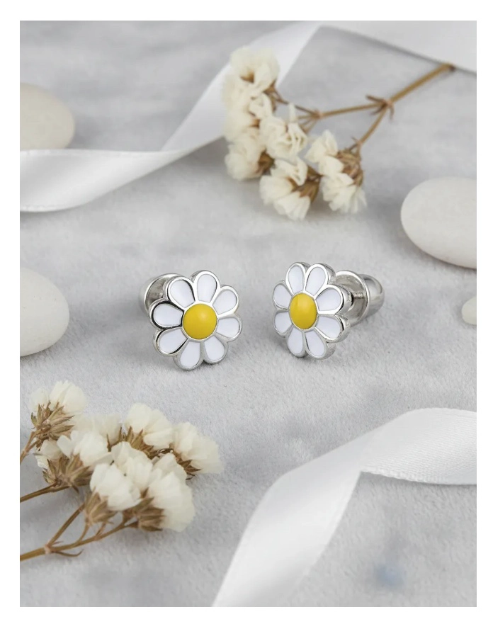ARO FLOR MARGARITA CON ESMALTE BLANCO Y AMARILLO - 3