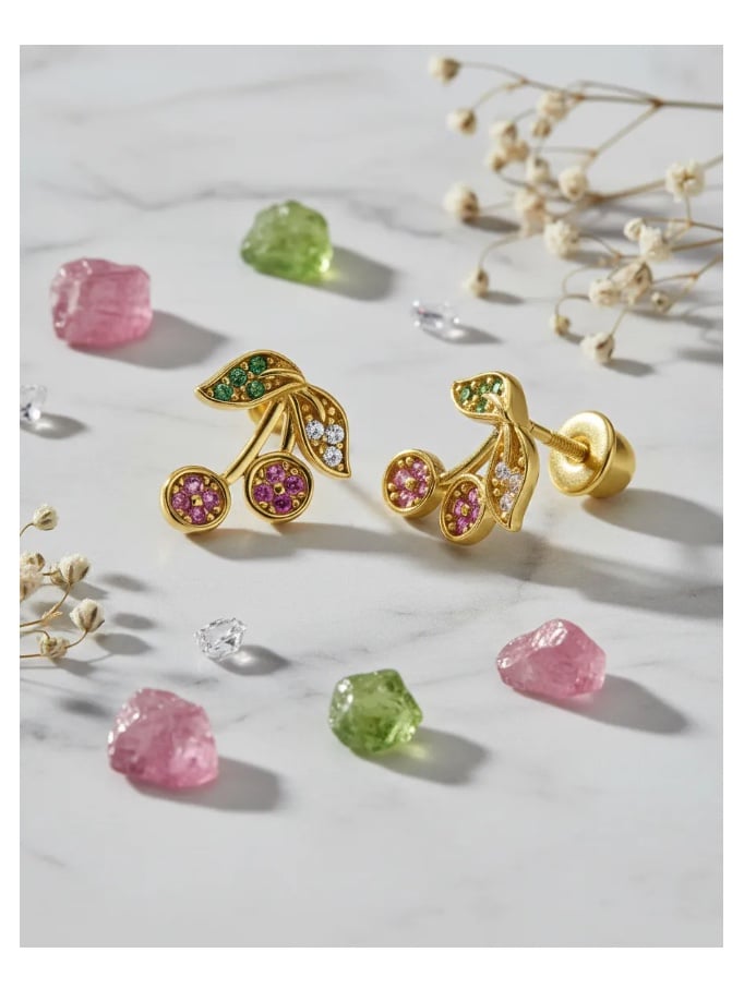 AROS CEREZA PLATA BAÑADOS ORO - 3
