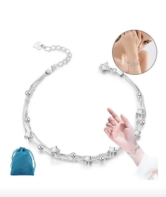 PULSERA ESTRELLAS Y ESFERAS DE PLATA - 1