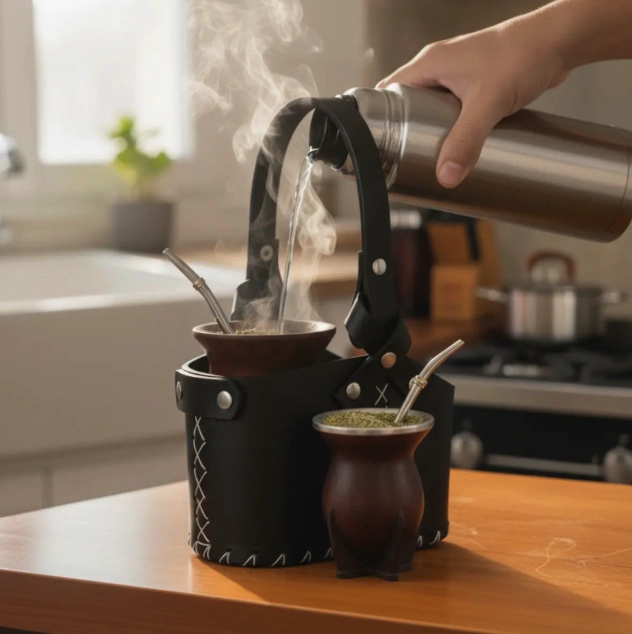 BOLSO MATERO CUERO PORTA YERBA MATE - 4