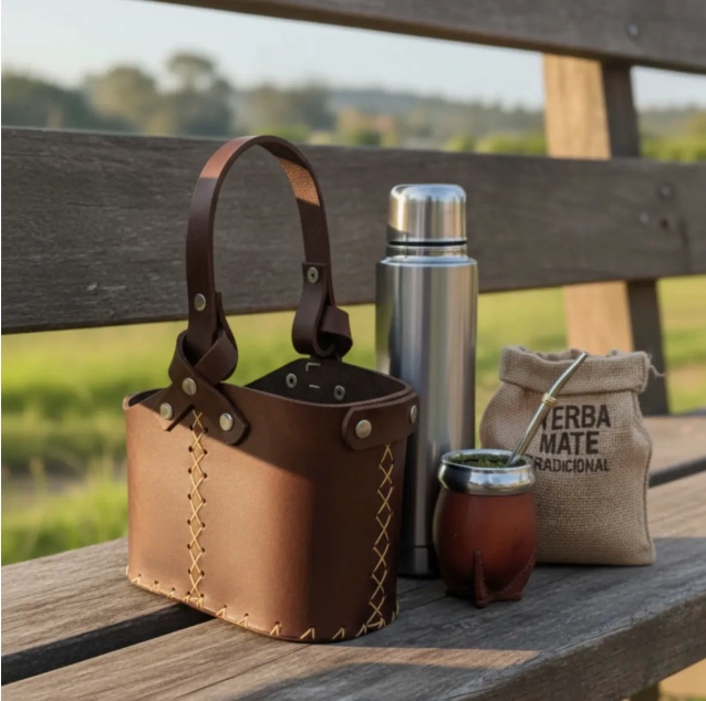 BOLSO MATERO CUERO PORTA YERBA MATE - 6