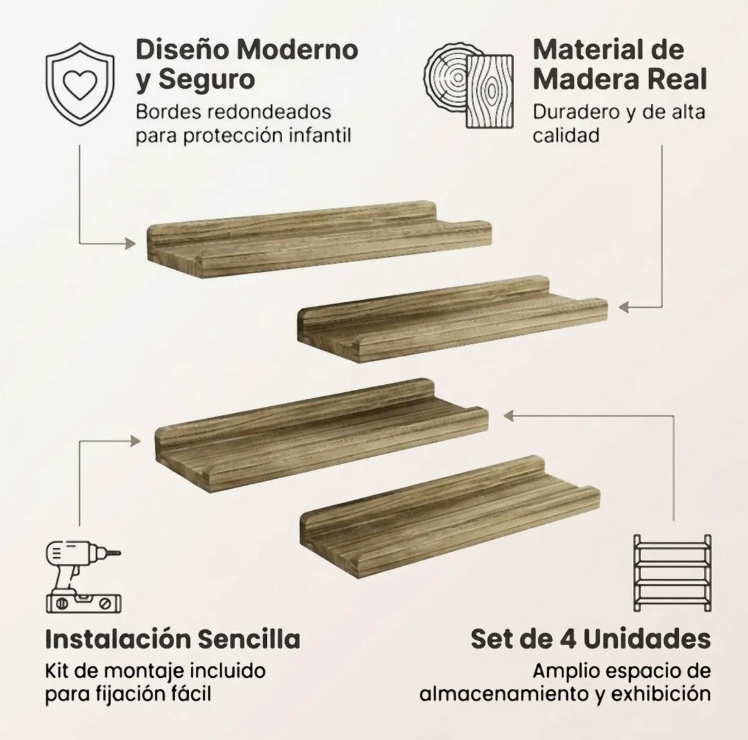 REPISAS FLOTANTES PARA NIÑOS DE MADERA - 2