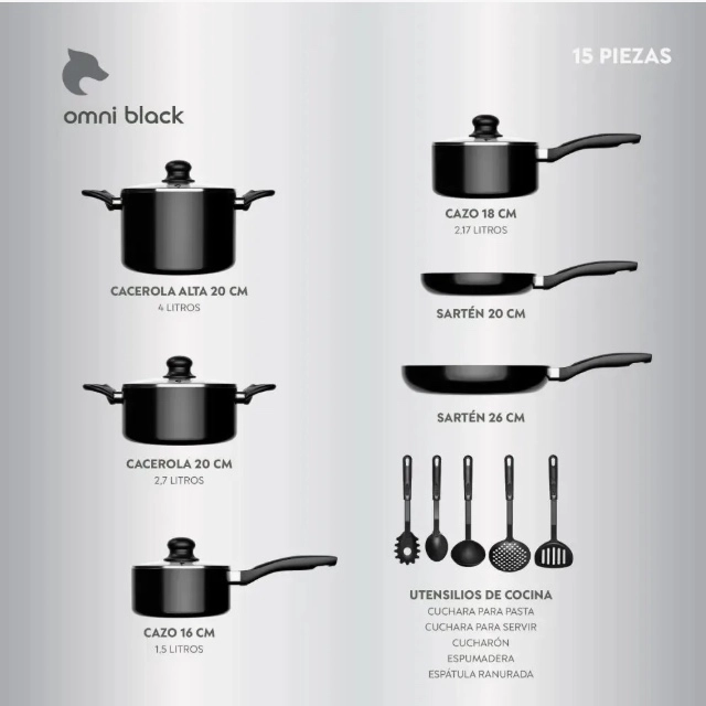 BATERIA DE COCINA 15 PZS ALUMINIO ANTIADHERENTE - 4