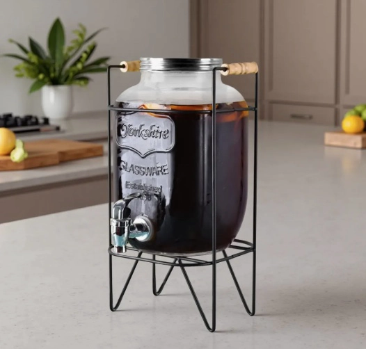 DISPENSADOR VIDRIO 5L CON SOPORTE Y GRIFO - 1