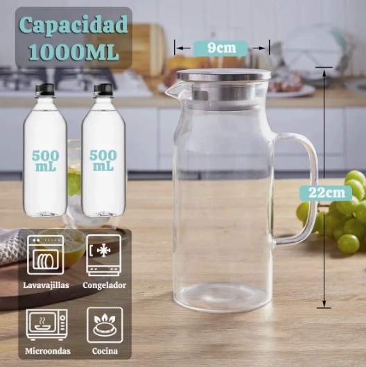 JARRA DE VIDRIO CON TAPA Y BOQUILLA 1000ML - 2