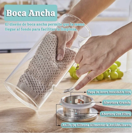 JARRA DE VIDRIO CON TAPA Y BOQUILLA 1000ML - 5