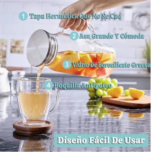 JARRA DE VIDRIO CON TAPA Y BOQUILLA 1000ML - 7