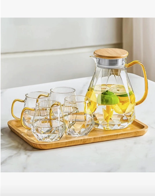 INCREIBLE JARRA DE TE  + 4 TAZAS DE CRISTAL - 1