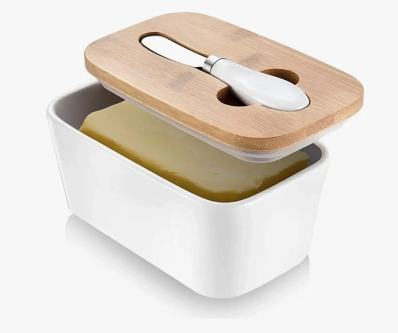 MANTEQUILLERO CERAMICA TAPA BAMBOO + CUCHILLO - 1
