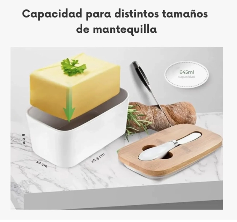 MANTEQUILLERO CERAMICA TAPA BAMBOO + CUCHILLO - 3