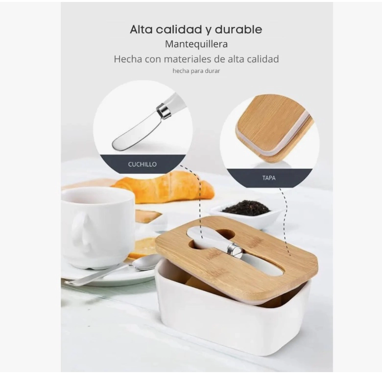 MANTEQUILLERO CERAMICA TAPA BAMBOO + CUCHILLO - 4