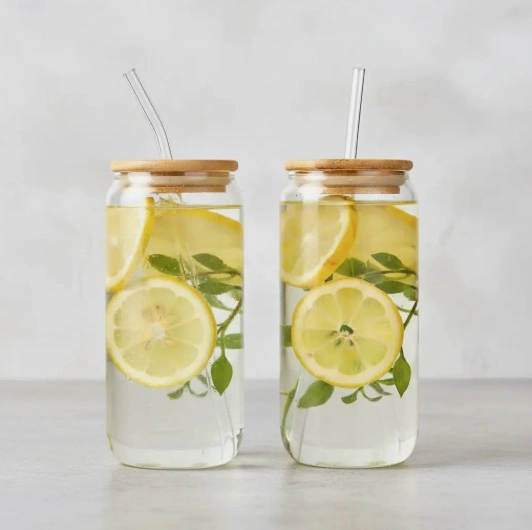 2X VASO VIDRIO TAPA BAMBU - 1