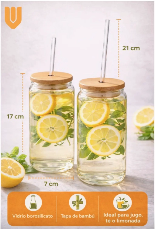 2X VASO VIDRIO TAPA BAMBU - 2