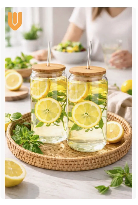 2X VASO VIDRIO TAPA BAMBU - 4