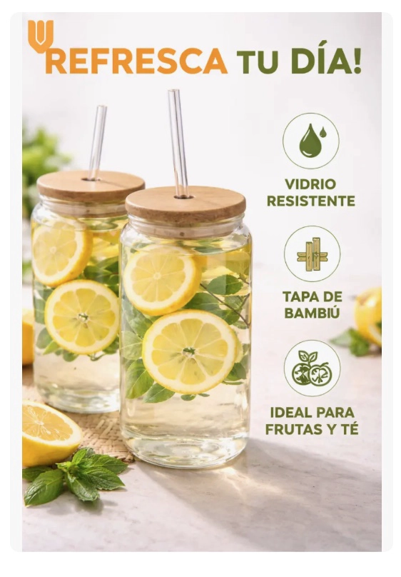 2X VASO VIDRIO TAPA BAMBU - 5