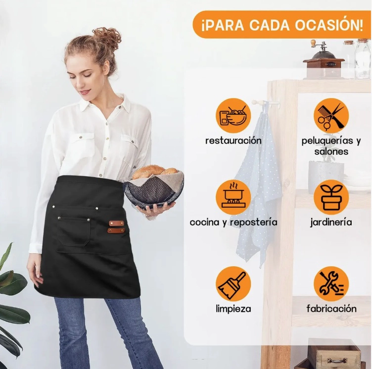 2PCS BARTENDER DELANTAL CORTO IMPERMEABLE - 6
