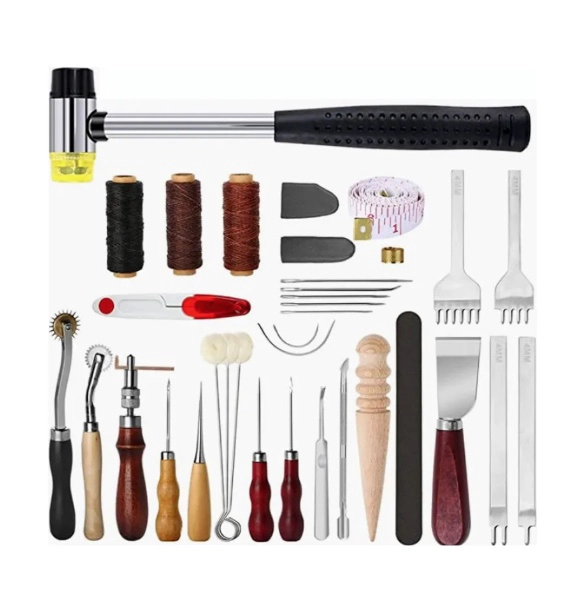 KIT 35 PIEZAS HERRAMIENTAS CUERO PIEL - 1