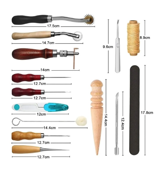 KIT 35 PIEZAS HERRAMIENTAS CUERO PIEL - 5