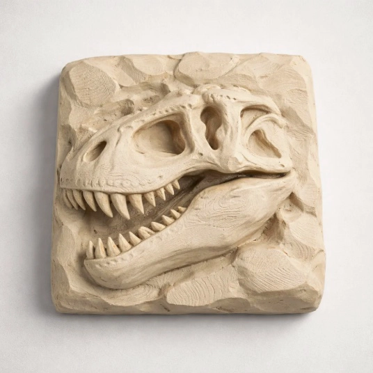CUADRO RELIEVE CRANEO T-REX FOSIL - 1