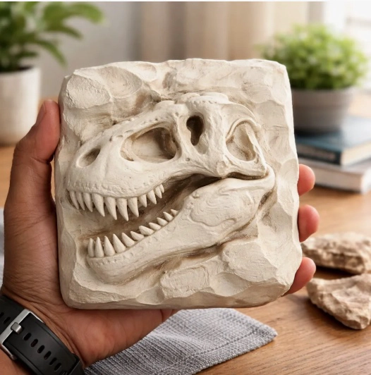 CUADRO RELIEVE CRANEO T-REX FOSIL - 3