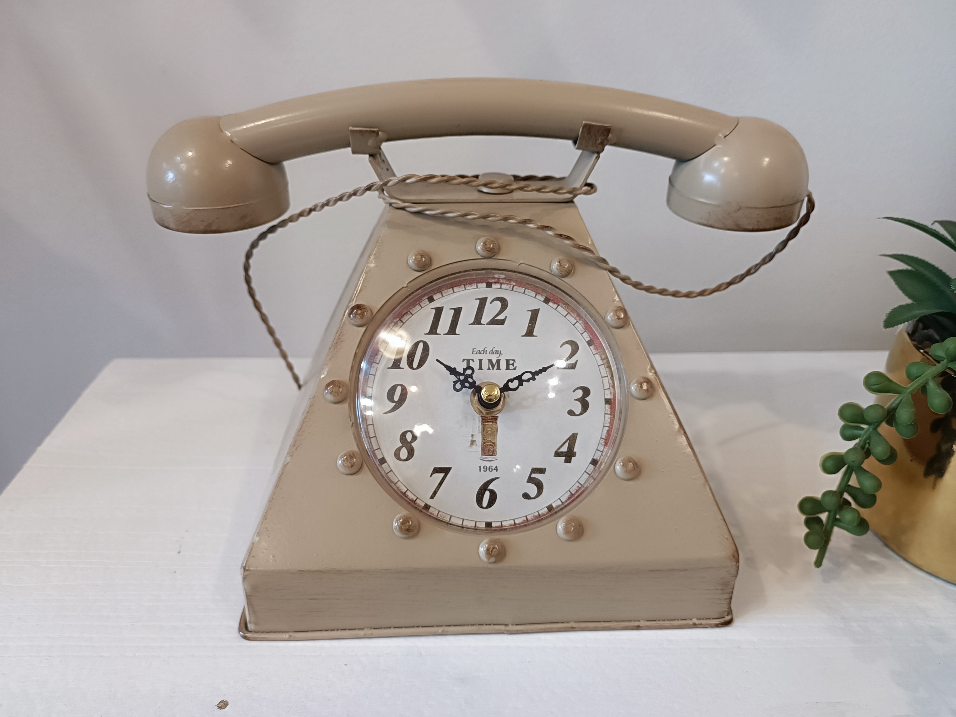 RELOJ TELEFONO VINTAGE RETRO METAL BEIGE - 4