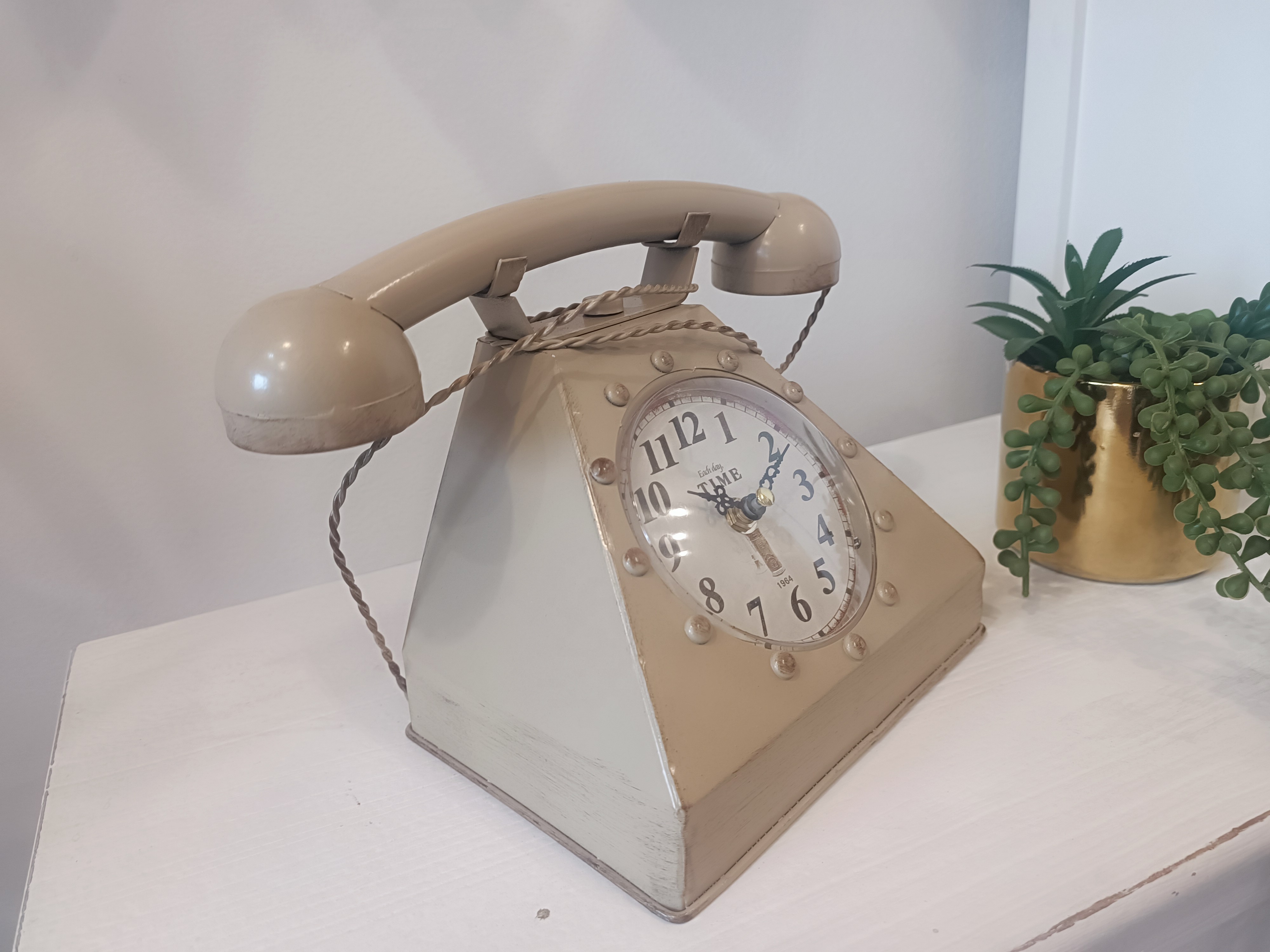 RELOJ TELEFONO VINTAGE RETRO METAL BEIGE - 5