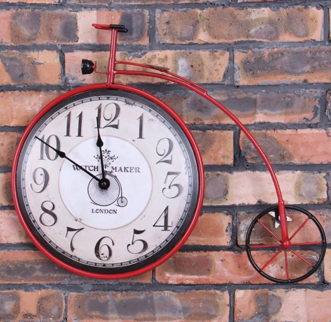 RELOJ MURAL VINTAGE BICICLETA METAL COLOR ROJO - 2