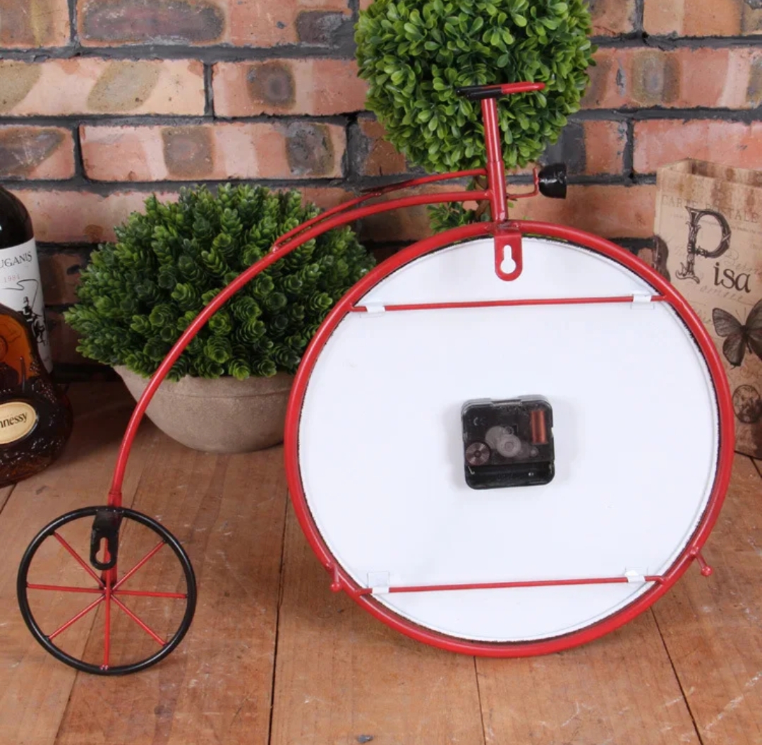 RELOJ MURAL VINTAGE BICICLETA METAL COLOR ROJO - 3