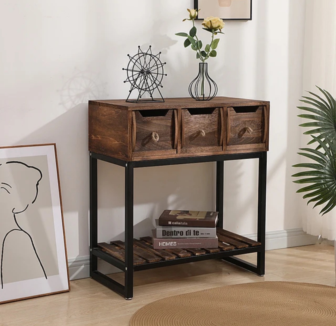 ARRIMO TRES CAJONES MADERA CON BASE METAL - 1