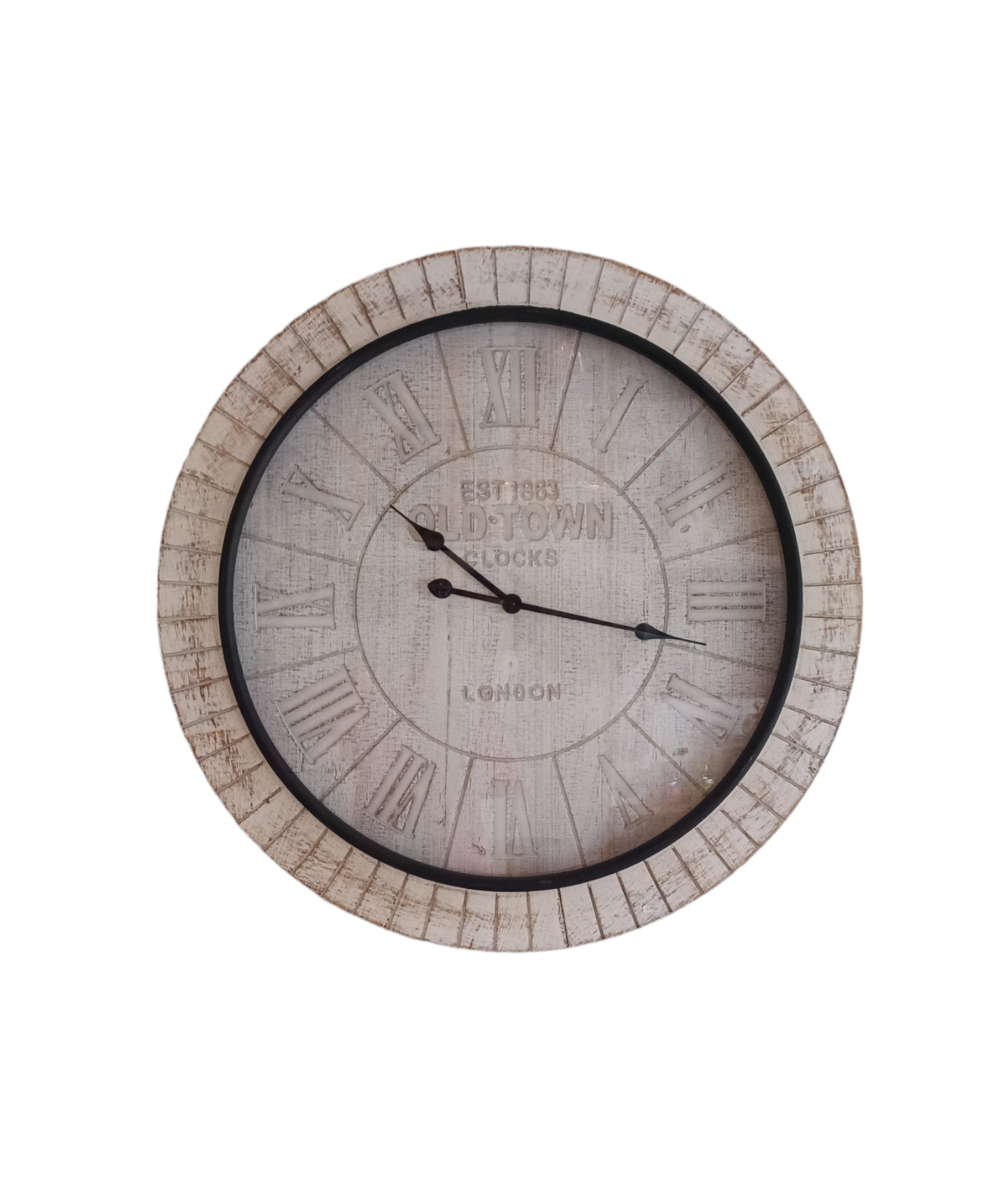 RELOJ MURAL GRANDE MADERA OLD-TOWN DECAPADO BLANCO - 1