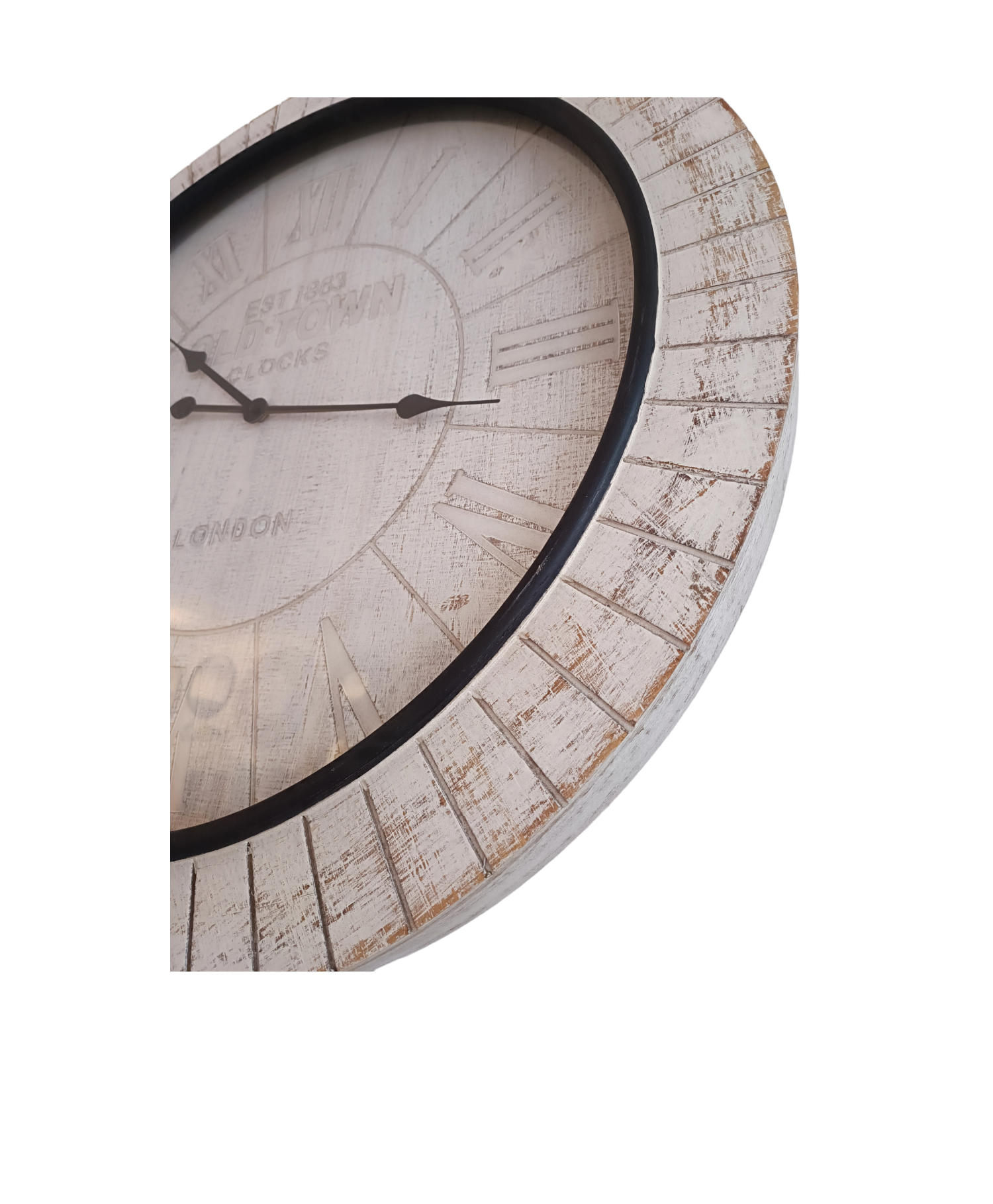 RELOJ MURAL GRANDE MADERA OLD-TOWN DECAPADO BLANCO - 3