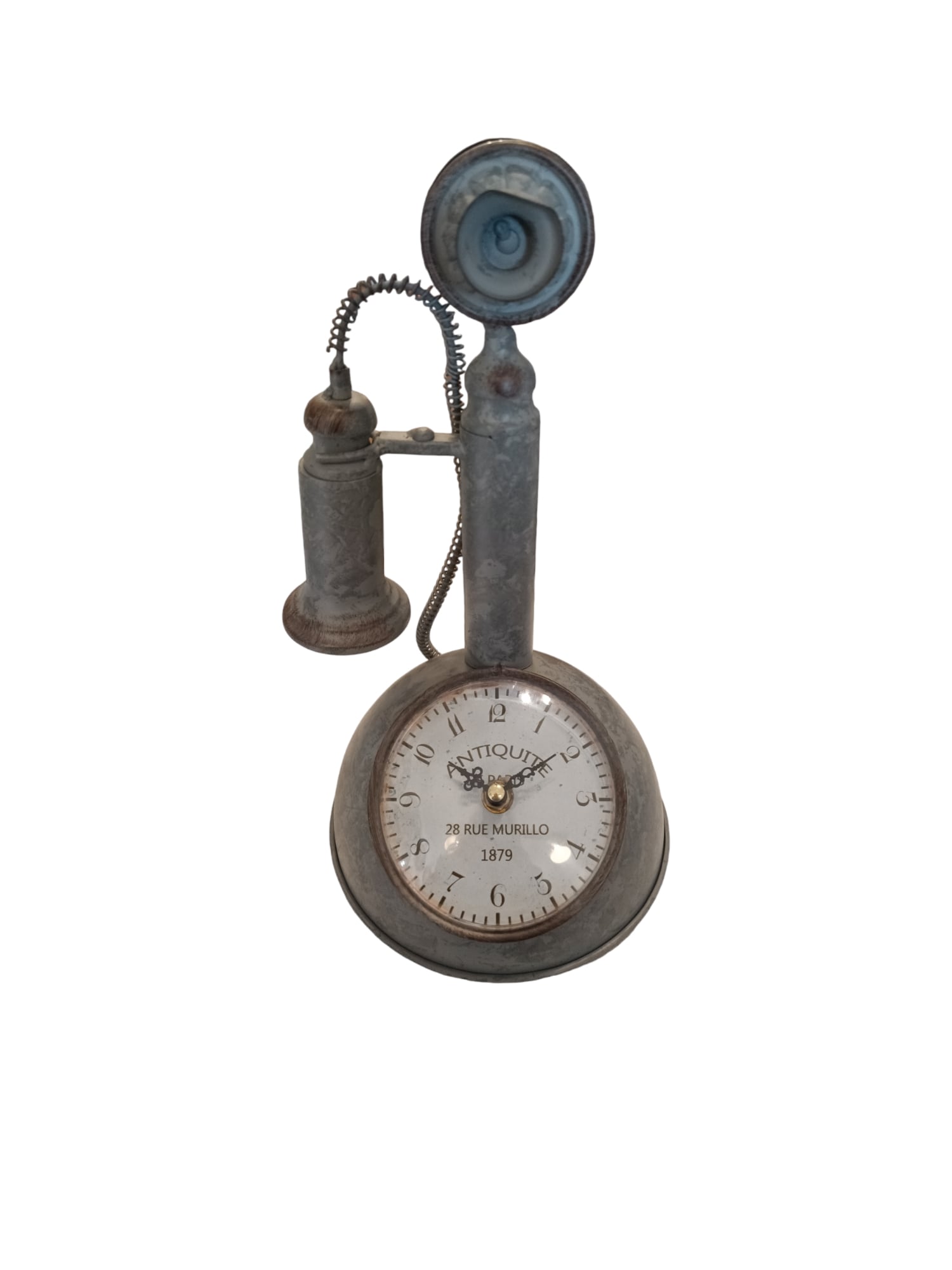 RELOJ VINTAGE METAL DISEÑO TELEFONO ANTIGUO GRIS - 1