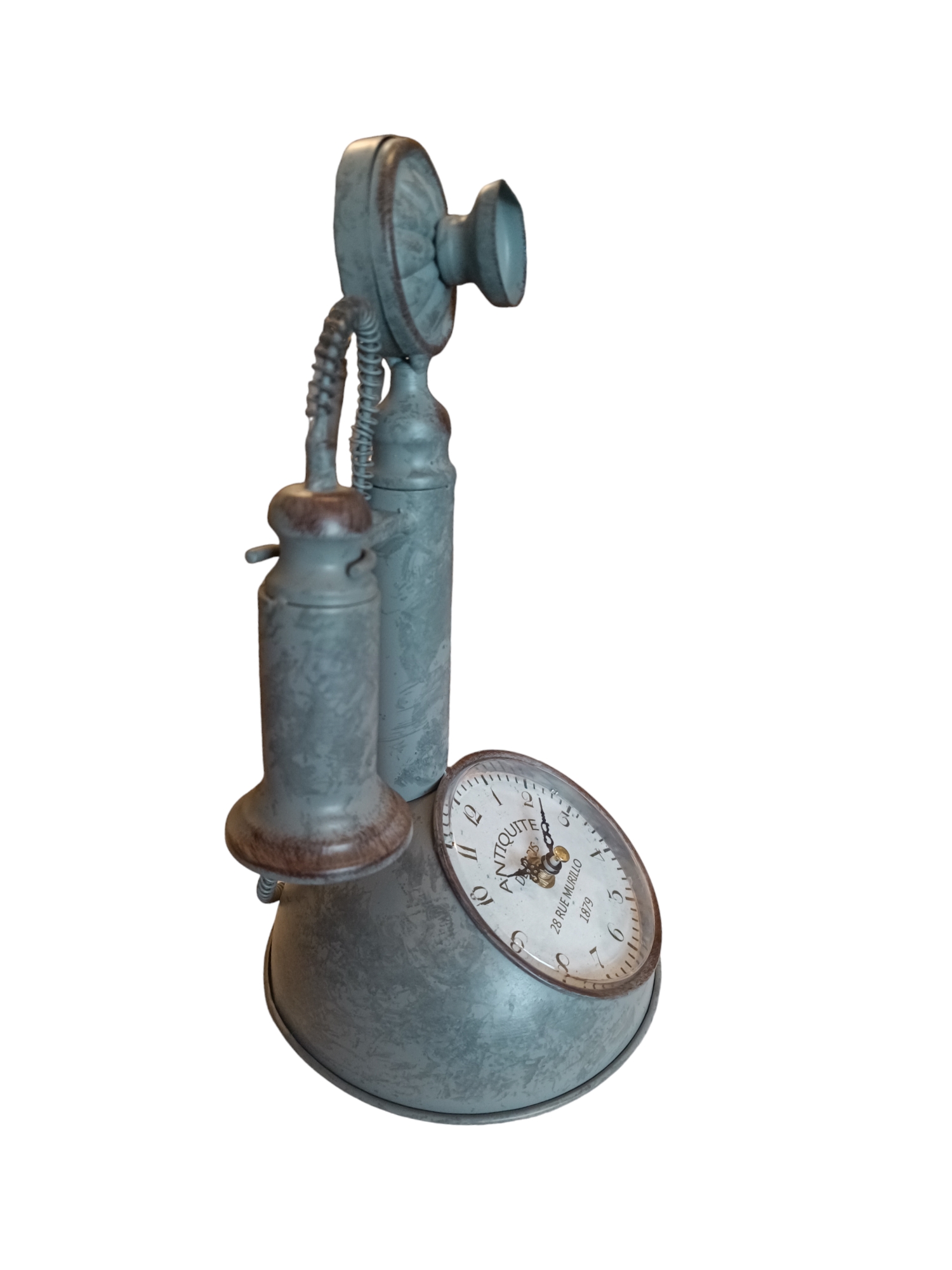 RELOJ VINTAGE METAL DISEÑO TELEFONO ANTIGUO GRIS - 2