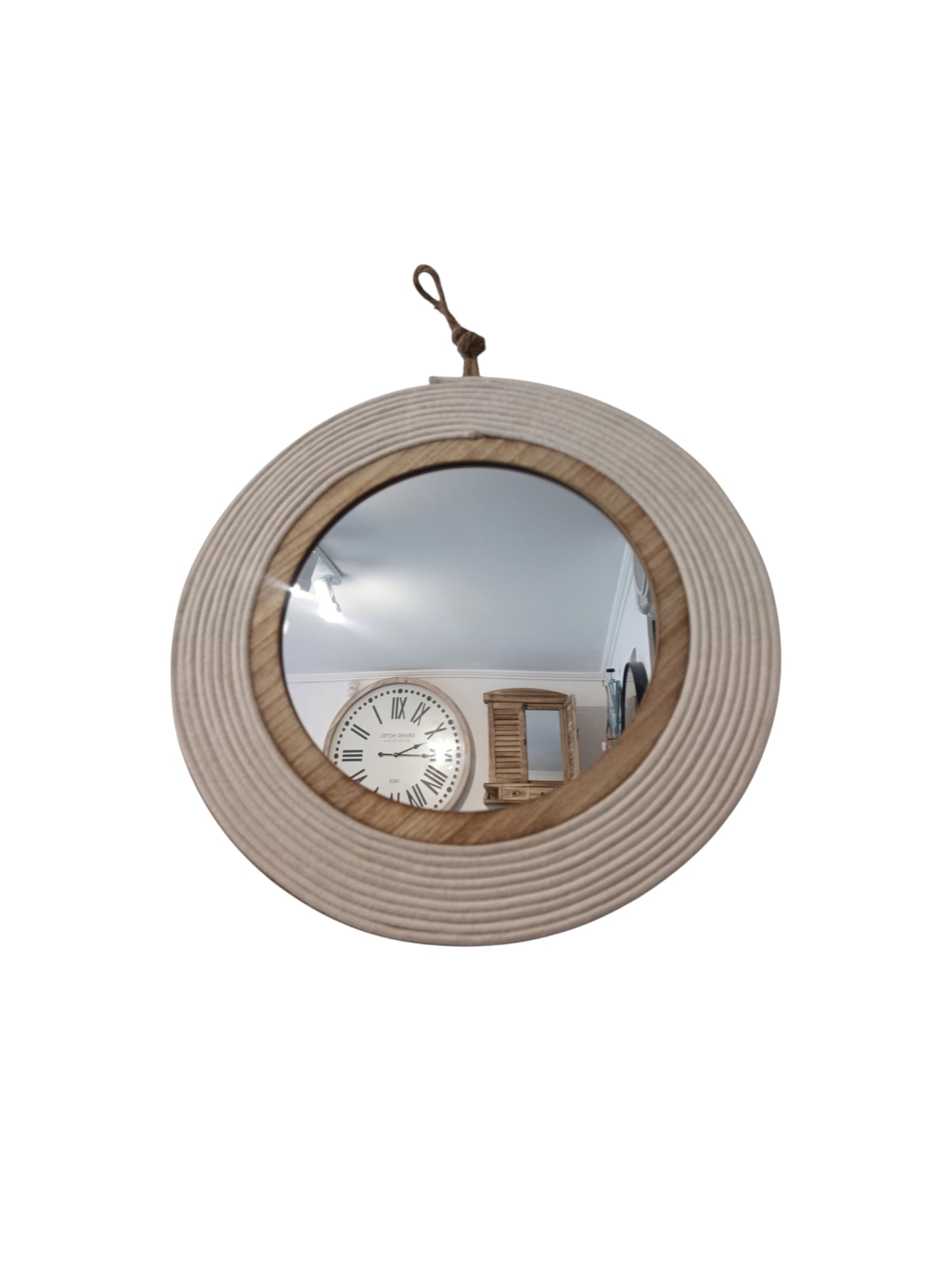 ESPEJO MODERNO RUSTICO COLGANTE CON CUERDAS BLANCO - 1