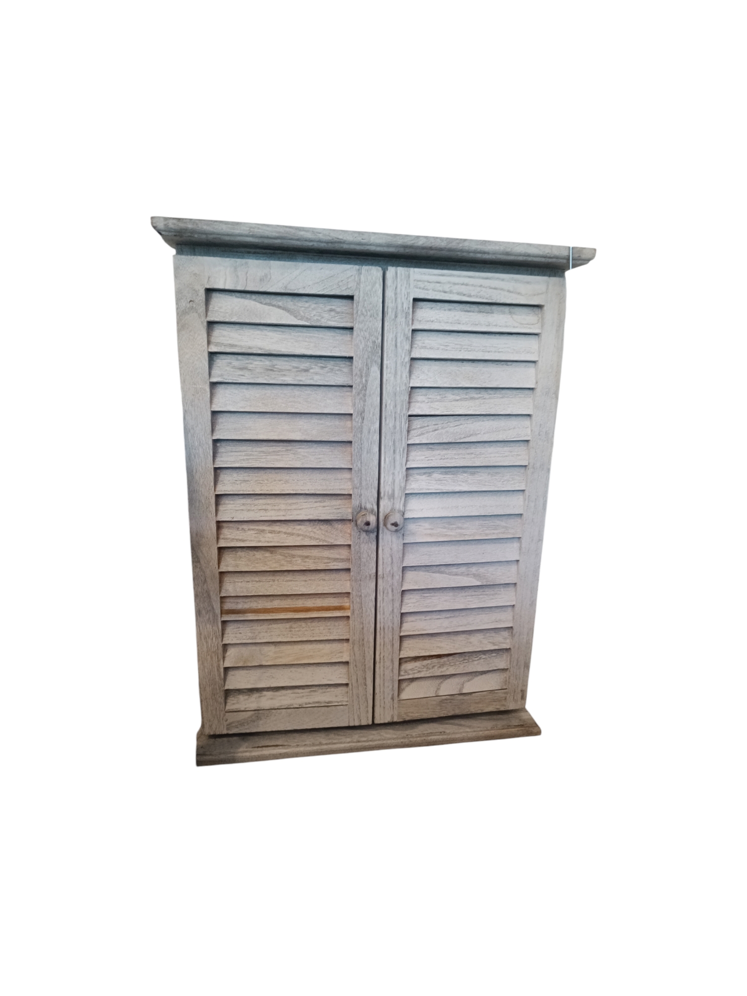 ESPEJO SHABBY CHIC PARED CON POSTIGO DECAPADO GRIS MADERA - 2