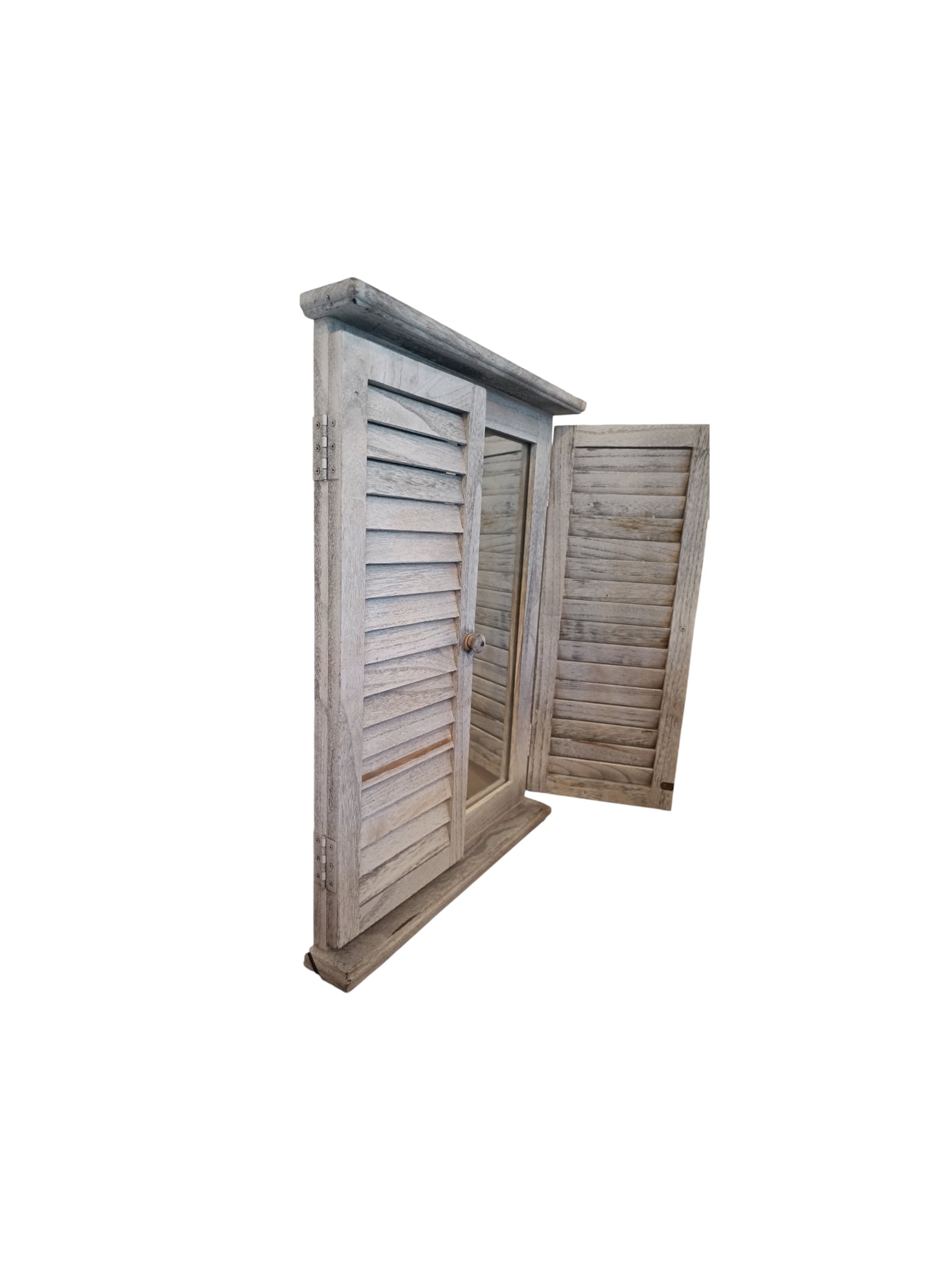 ESPEJO SHABBY CHIC PARED CON POSTIGO DECAPADO GRIS MADERA - 3